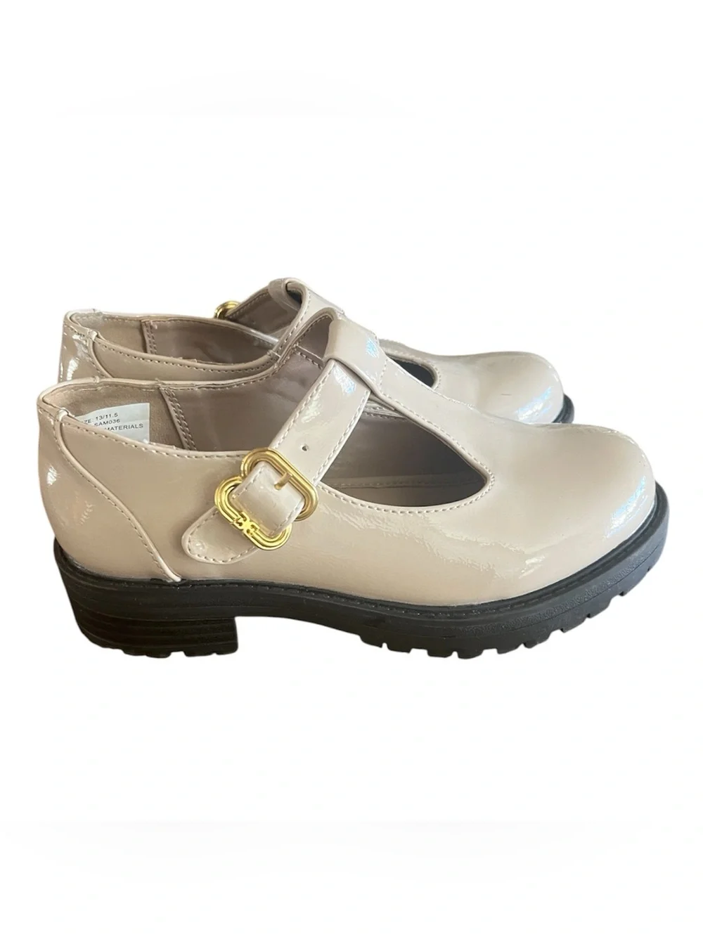 Sam Edelman Mary Jane Flats Patent Beige Lug Sole Size 13